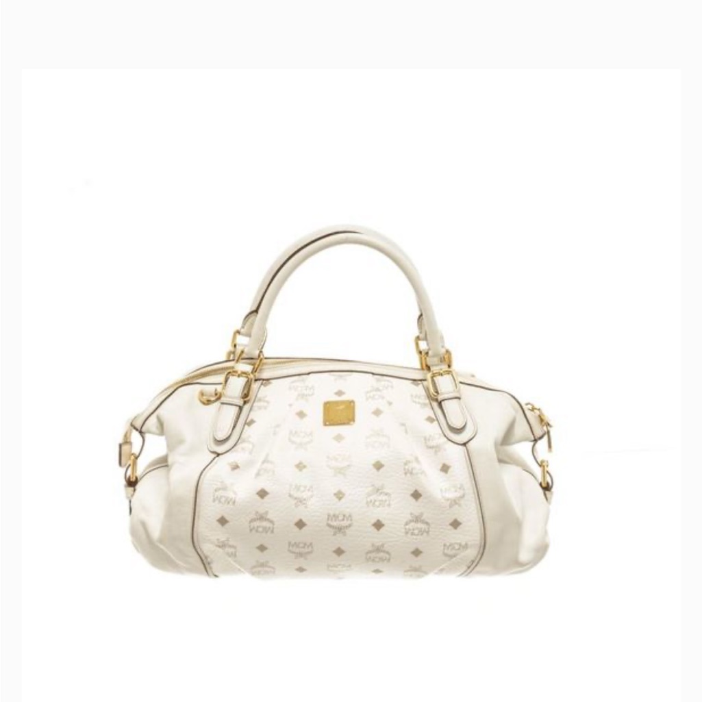 Mcm White Leather Shoulder Bag With Gold Hardware